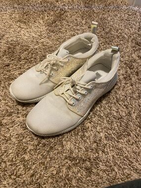 Women’s White Sneakers with Iridescent Glitter Accents